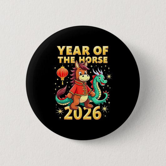 Chinese New Year 2026 Year Of The Horse Ronde Button 5,7 Cm (Voorkant)