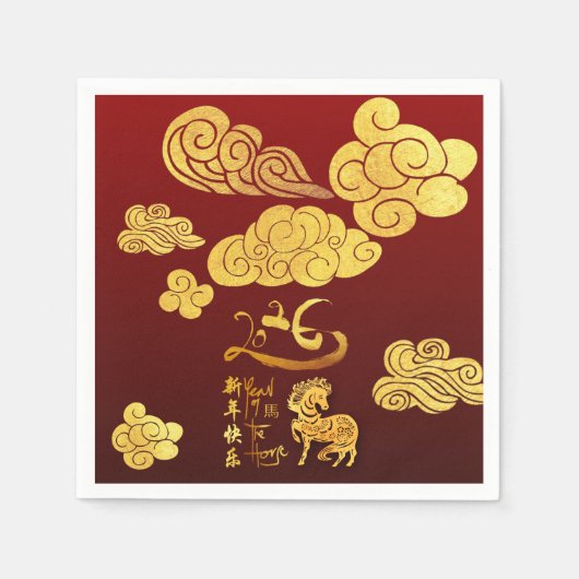 Chinese New Year Horse 2026 Gold Clouds PPN Servet (Voorkant)