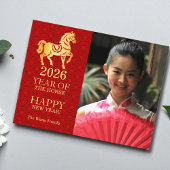 Chinese New Year Horse 2026 Red Gold Briefkaart