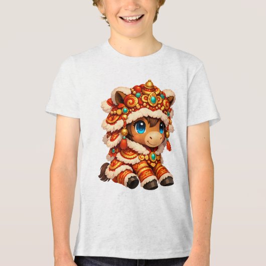Chinese New Year Horse 2026 Zodiac Tri-Blend Shirt (Voorkant)
