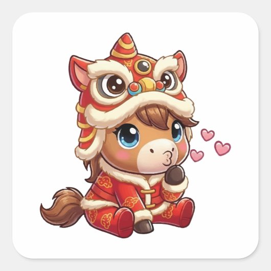 Chinese New Year Horse 2026 Zodiac Vierkante Sticker (Voorkant)
