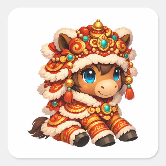 Chinese New Year Horse 2026 Zodiac Vierkante Sticker (Voorkant)