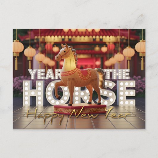 Chinese New Year Horse Disco style with Texts HPc Briefkaart (Voorkant)