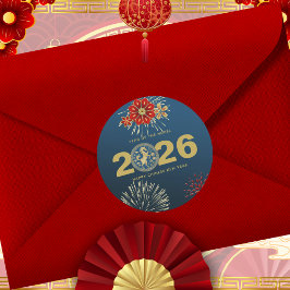 Chinese New Year of the Horse Blue Gold Ronde Sticker