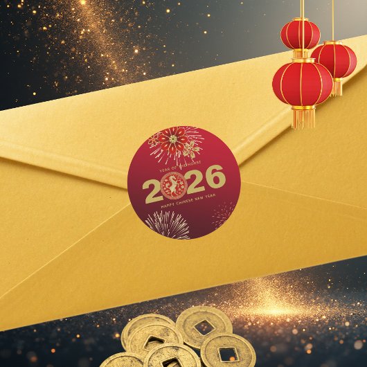 Chinese New Year of the Horse Gold Red Ronde Sticker