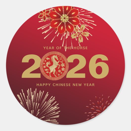 Chinese New Year of the Horse Gold Red Ronde Sticker (Voorkant)