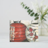 Chinese nieuwe jaarlantaarns met Floral Print Feestdagenkaart (Staand voorkant)