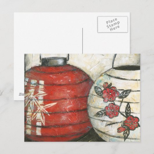 Chinese nieuwe jaarlantaarns met Floral Print Feestdagenkaart (Voorkant / Achterkant)