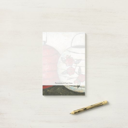 Chinese nieuwe jaarlantaarns met Floral Print Post-it® Notes (Op bureau)
