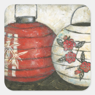 Chinese nieuwe jaarlantaarns met Floral Print Vierkante Sticker
