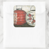 Chinese nieuwe jaarlantaarns met Floral Print Vierkante Sticker (Tas)
