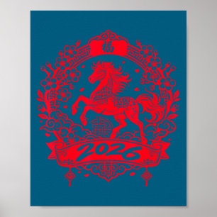 Chinese Nieuwjaar 2026 Paard Illustratie Poster