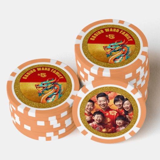 Chinese Nieuwjaar Dragon gepersonaliseerde foto Po Poker Chips (Opstapeling)