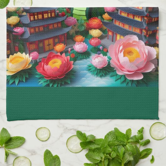 Chinese Nieuwjaar groene Slang 2025 KT5 Theedoek (Gevouwen)