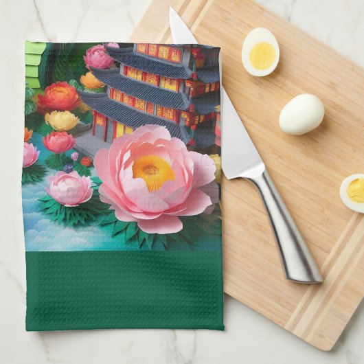 Chinese Nieuwjaar groene Slang 2025 KT5 Theedoek (Quarter Fold)