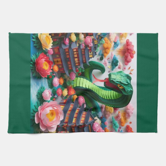 Chinese Nieuwjaar groene Slang 2025 KT5 Theedoek (Horizontaal)