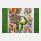 Chinese Nieuwjaar groene Slang 2025 KT7 Theedoek (Horizontaal)