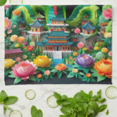 Chinese Nieuwjaar groene Slang 2025 KT8 Theedoek (Gevouwen)