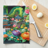 Chinese Nieuwjaar groene Slang 2025 KT8 Theedoek (Quarter Fold)