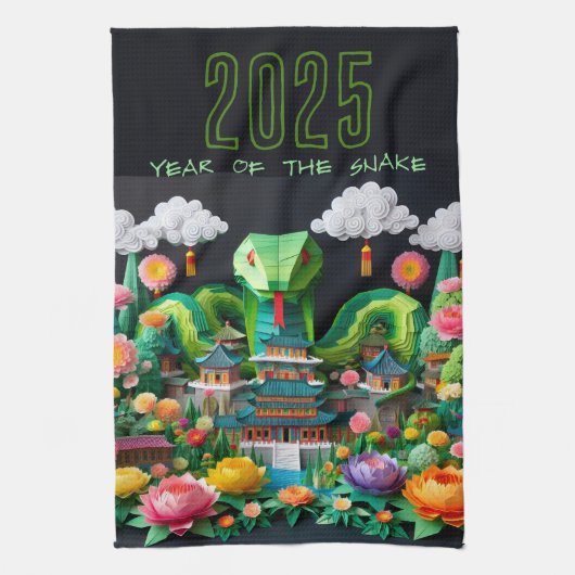 Chinese Nieuwjaar groene Slang 2025 KT8 Theedoek (Verticaal)