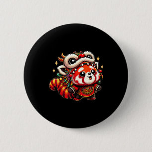 Chinese Nieuwjaar Rode Panda Draken Dans  Ronde Button 5,7 Cm