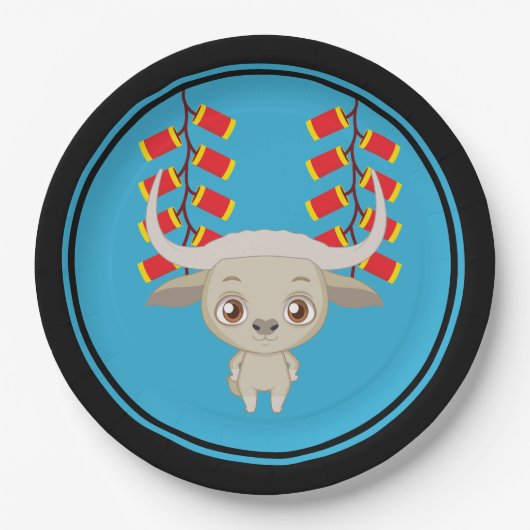 Chinese nieuwjaars Ox- en Chinese Firecrackers Papieren Bordje (Voorkant)