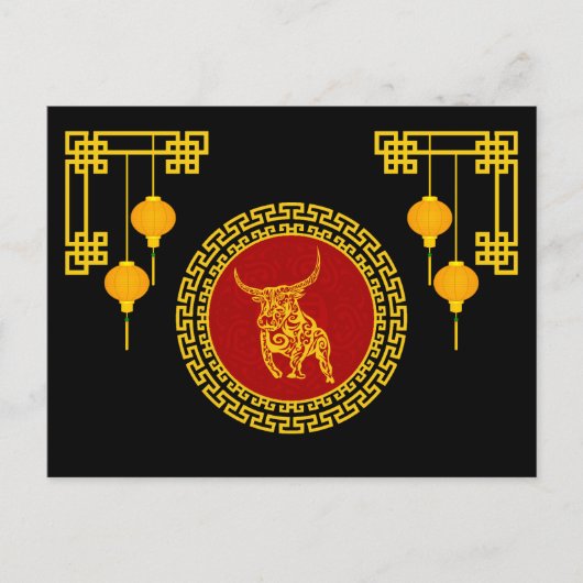Chinese nieuwjaars Ox-versiering Briefkaart (Voorkant)