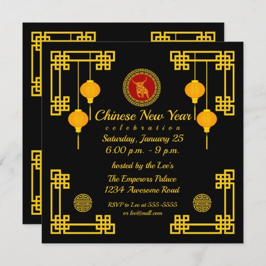 Chinese nieuwjaars Ox-versiering Kaart (Voorkant / Achterkant)