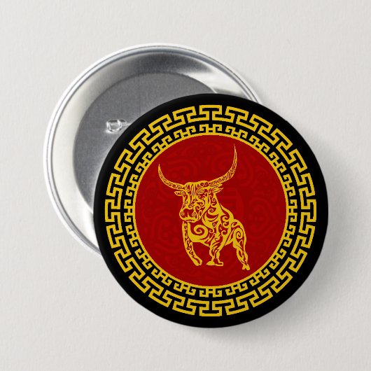 Chinese nieuwjaars Ox-versiering Ronde Button 7,6 Cm (Voorkant /achterkant)
