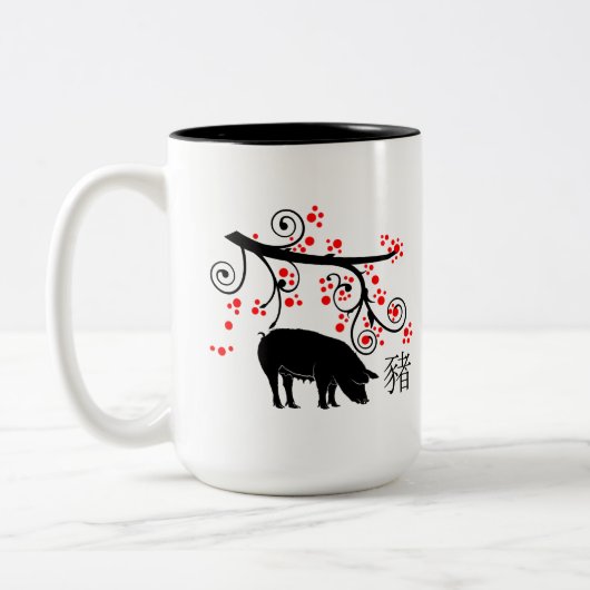 Chinese nieuwjaars Varkens en bloeiende bomen Tweekleurige Koffiemok (Links)
