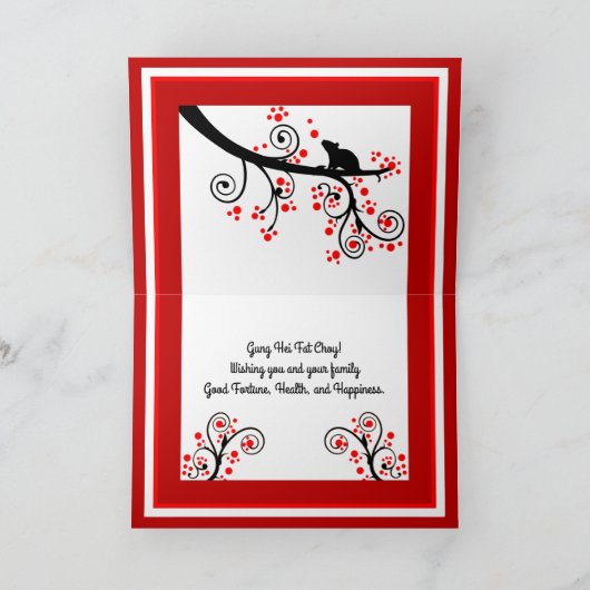 Chinese nieuwjaarsavond en Rode bloesems Feestdagen Kaart (Binnen)