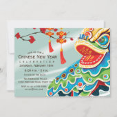 Chinese nieuwjaarsblauw leeuwen danser kaart (Voorkant)