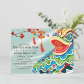 Chinese nieuwjaarsblauw leeuwen danser kaart (Staand voorkant)