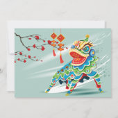 Chinese nieuwjaarsblauw leeuwen danser kaart (Achterkant)