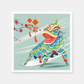 Chinese nieuwjaarsblauw leeuwen danser servet (Voorkant)