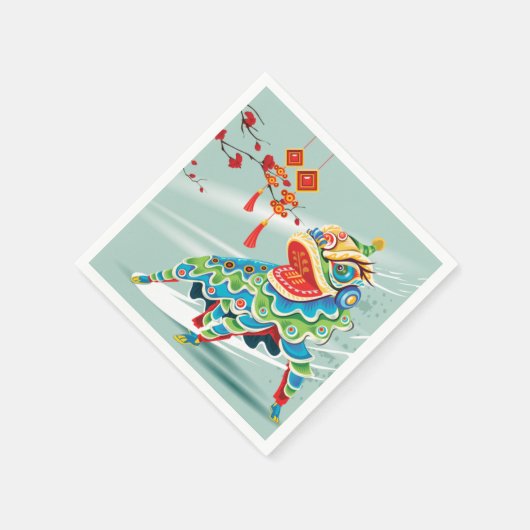 Chinese nieuwjaarsblauw leeuwen danser servet (Hoek)