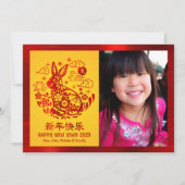 Chinese nieuwjaarsfoto van Rabbit 2023 Red Folie Y Feestdagenkaart (Voorkant)