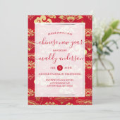 Chinese nieuwjaarspartij Red Gold Lotus Floral Kaart (Staand voorkant)