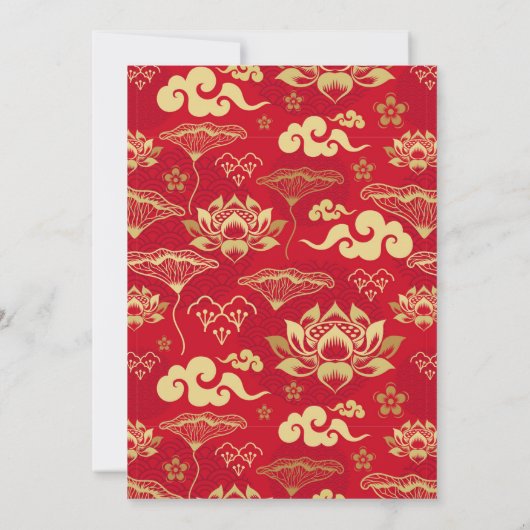 Chinese nieuwjaarspartij Red Gold Lotus Floral Kaart (Achterkant)