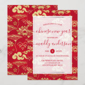 Chinese nieuwjaarspartij Red Gold Lotus Floral Kaart (Voorkant / Achterkant)