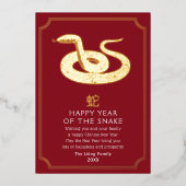Chinese nieuwjaarsslang folie feestdagenkaart (Voorkant)
