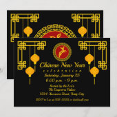 Chinese nieuwjaarsuitnodiging voor konijnenversier kaart (Voorkant / Achterkant)