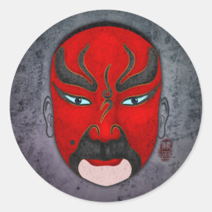 Chinese operamaskers - Guan Yu Ronde Sticker