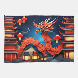 Chinese Origami Rode Draak Jaar KT Theedoek