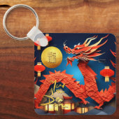 Chinese Origami Rode Draak Jaar Monogram SqK Sleutelhanger (Voorkant)