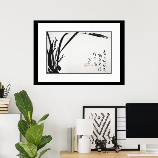 Chinese oude schilderijen, orchideeën poster (Thuiskantoor)