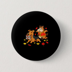 Chinese Paard Airedale Terrier Heren Dames Gelukki Ronde Button 5,7 Cm