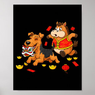 Chinese Paard Airedale Terrier Mannen Vrouwen Gelu Poster