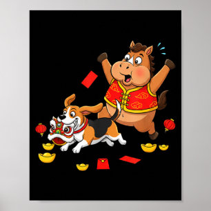 Chinese Paard Beagle Grappige Kinderen Mannen Vrou Poster