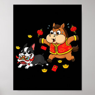 Chinese Paard Boston Terrier Kinderen Mannen Vrouw Poster